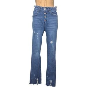 Pastel Jeans Blue Hi Rise Flare Jeans Frayed Raw Hem Distressed Size 9/10